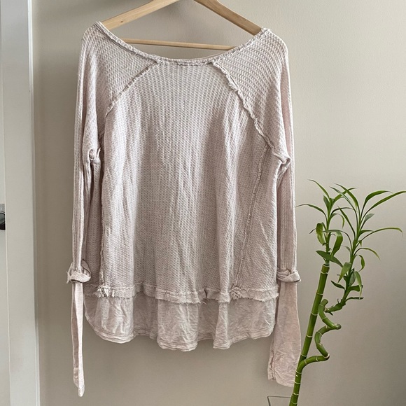 FREE PEOPLE Beige Laguna Thermal Waffle Long Sleeve Top - Picture 4 of 10